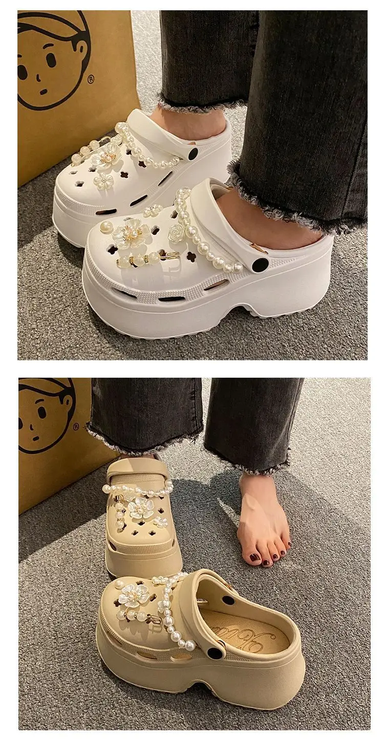 Women's Beige Pearl Croc Sandals Summer Non-Slip — feature 17
