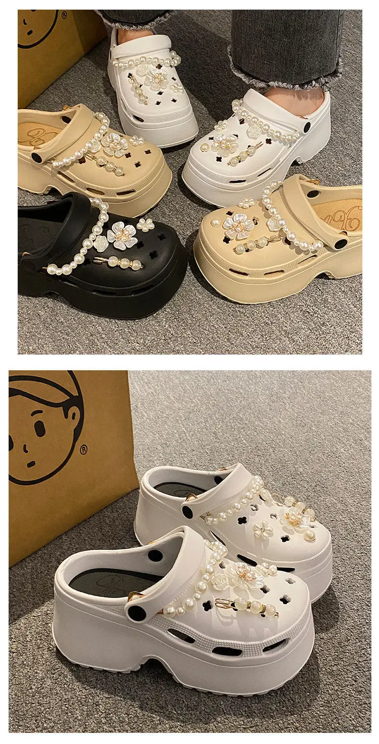 Women's Beige Pearl Croc Sandals Summer Non-Slip — feature 19