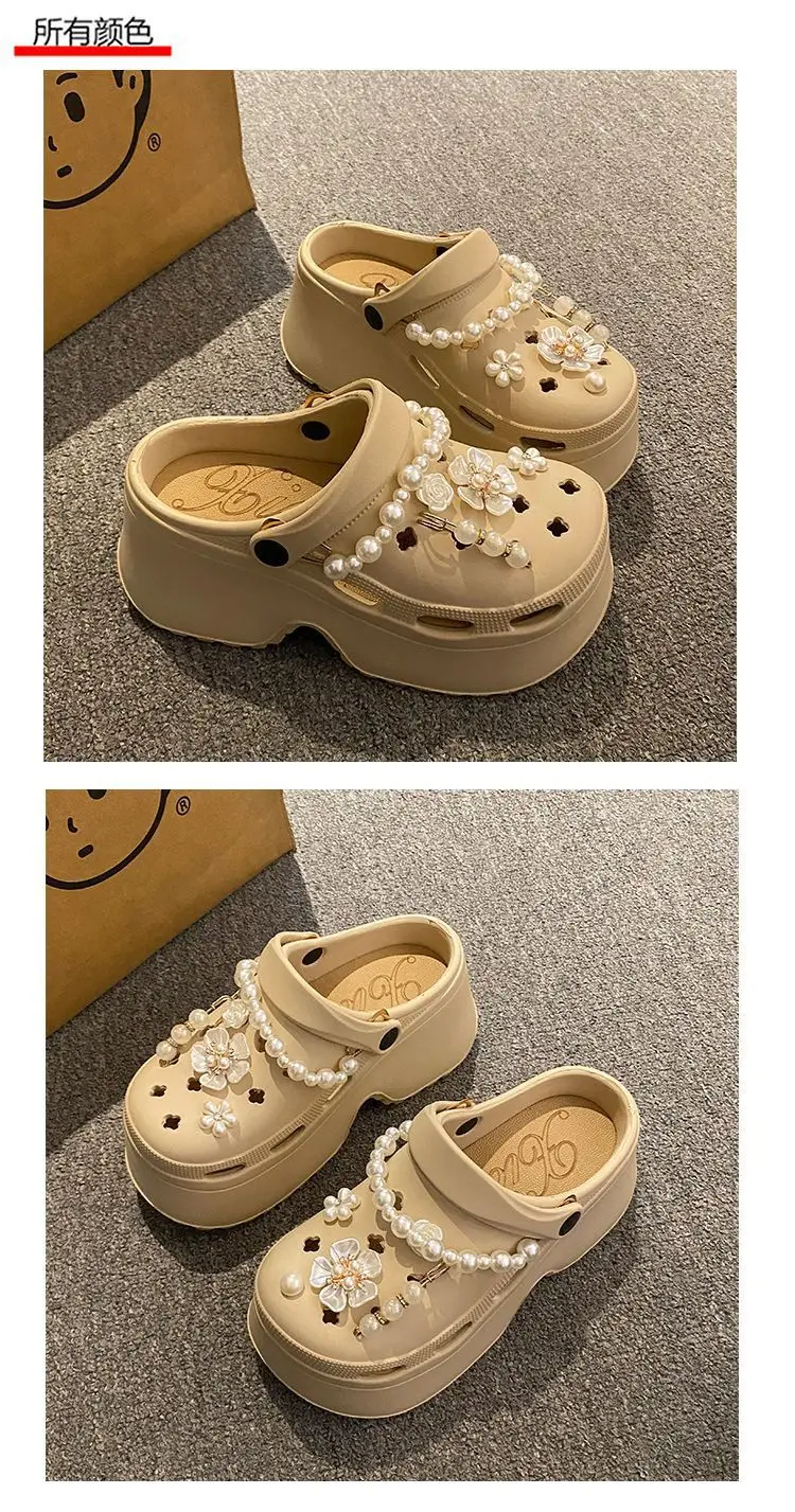 Women's Beige Pearl Croc Sandals Summer Non-Slip — feature 21