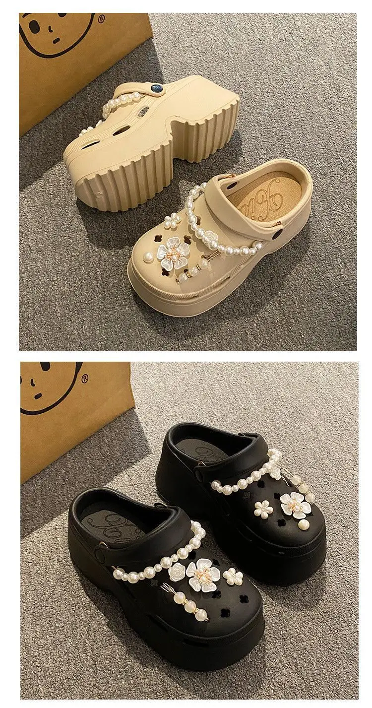 Women's Beige Pearl Croc Sandals Summer Non-Slip — feature 22