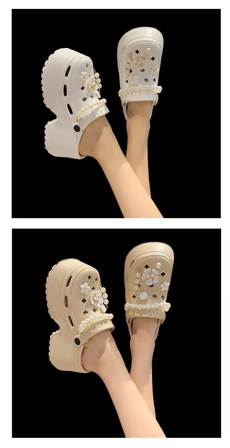Women's Beige Pearl Croc Sandals Summer Non-Slip — feature 24