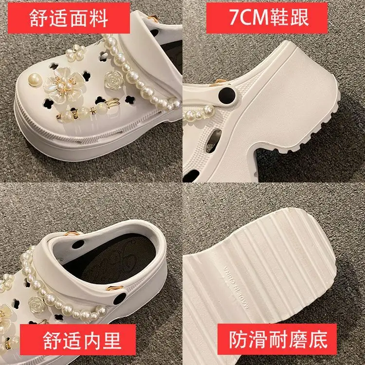 Women's Beige Pearl Croc Sandals Summer Non-Slip — feature 25