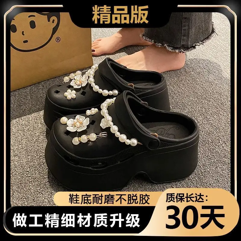 Women's Beige Pearl Croc Sandals Summer Non-Slip - Image 3