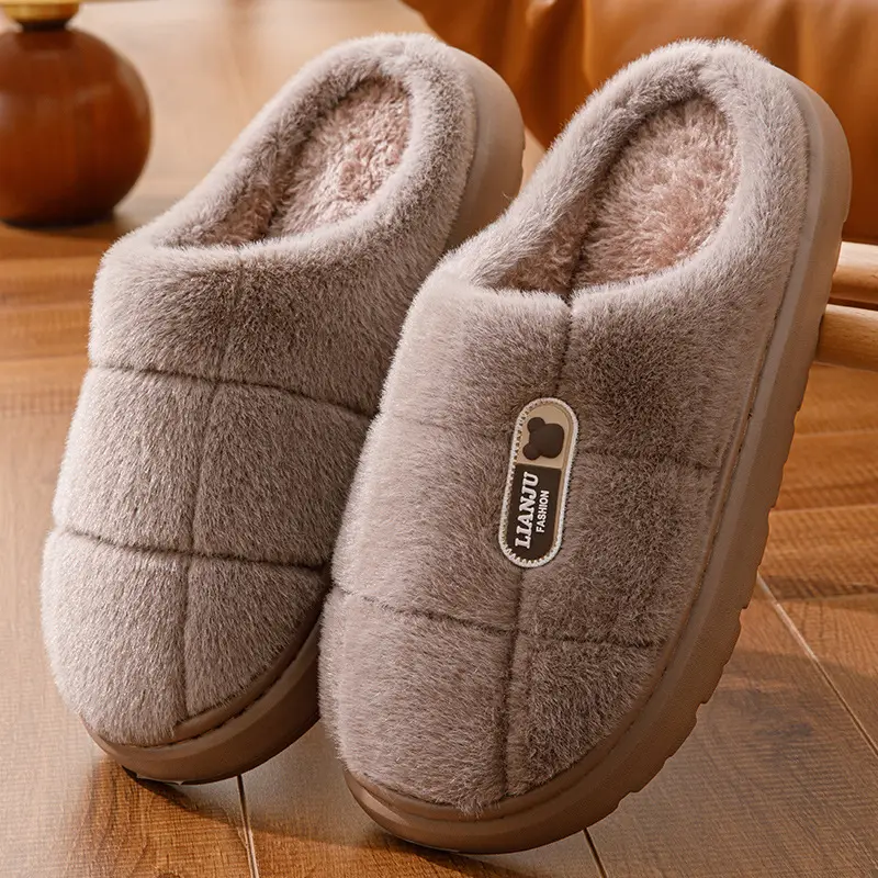 Men's Cotton Slippers, Extra Large Size, 2025 Winter New Style, Warm Cotton Shoes for Women, Indoor Non-Slip, Thick-Soled with Plush Lining