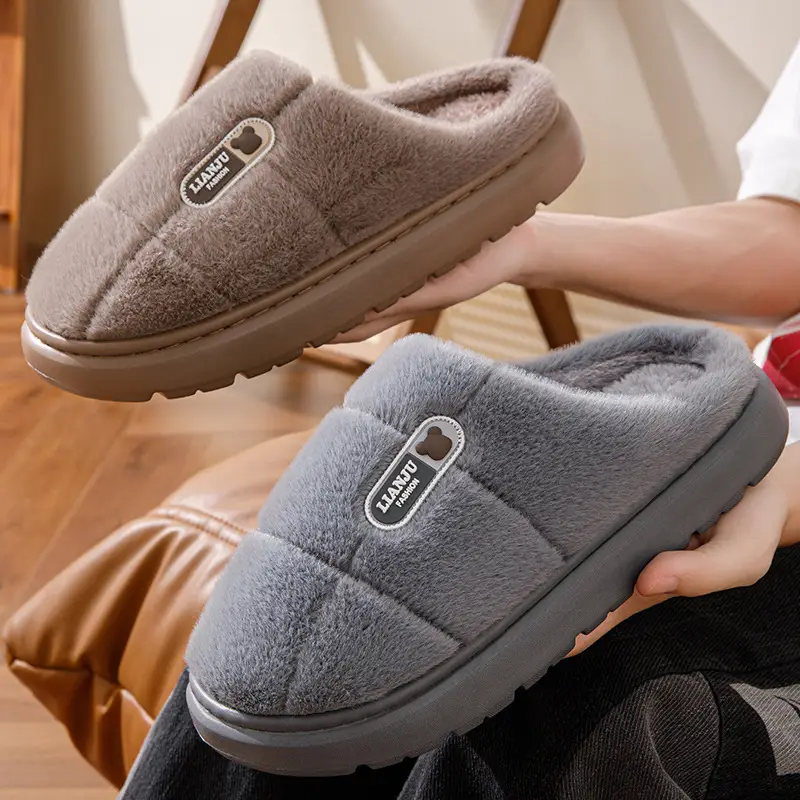Men's Cotton Slippers, Extra Large Size, 2025 Winter New Style, Warm Cotton Shoes for Women, Indoor Non-Slip, Thick-Soled with Plush Lining — feature 6