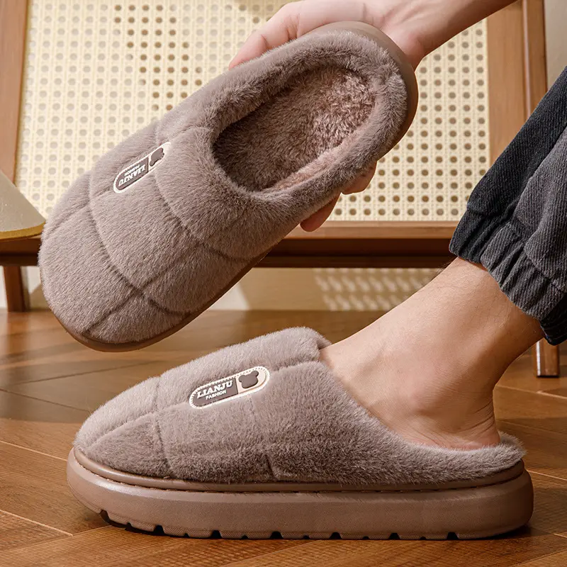 Men's Cotton Slippers, Extra Large Size, 2025 Winter New Style, Warm Cotton Shoes for Women, Indoor Non-Slip, Thick-Soled with Plush Lining — feature 7