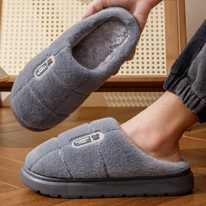 Men's Cotton Slippers, Extra Large Size, 2025 Winter New Style, Warm Cotton Shoes for Women, Indoor Non-Slip, Thick-Soled with Plush Lining — feature 8