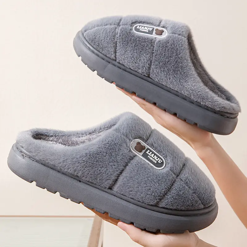 Men's Cotton Slippers, Extra Large Size, 2025 Winter New Style, Warm Cotton Shoes for Women, Indoor Non-Slip, Thick-Soled with Plush Lining — feature 9