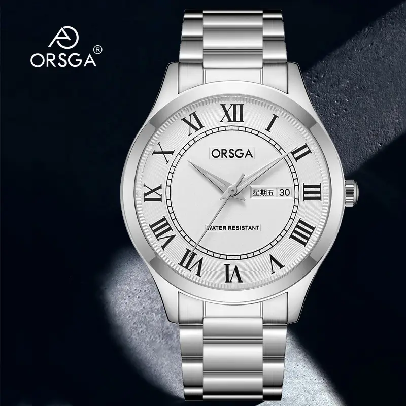 ORSGA Men's Gold Roman Dial Quartz Watch Brown Leather Strap