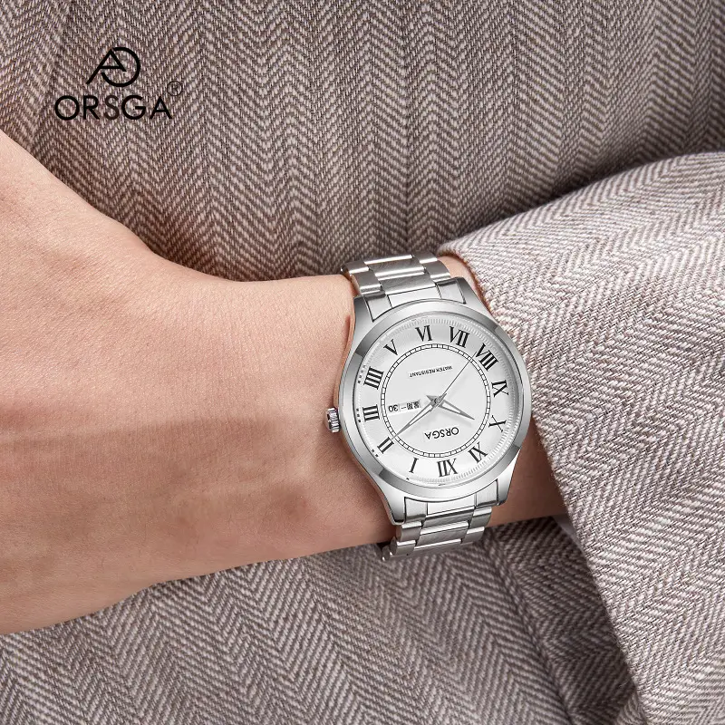 ORSGA Men's Gold Roman Dial Quartz Watch Brown Leather Strap
