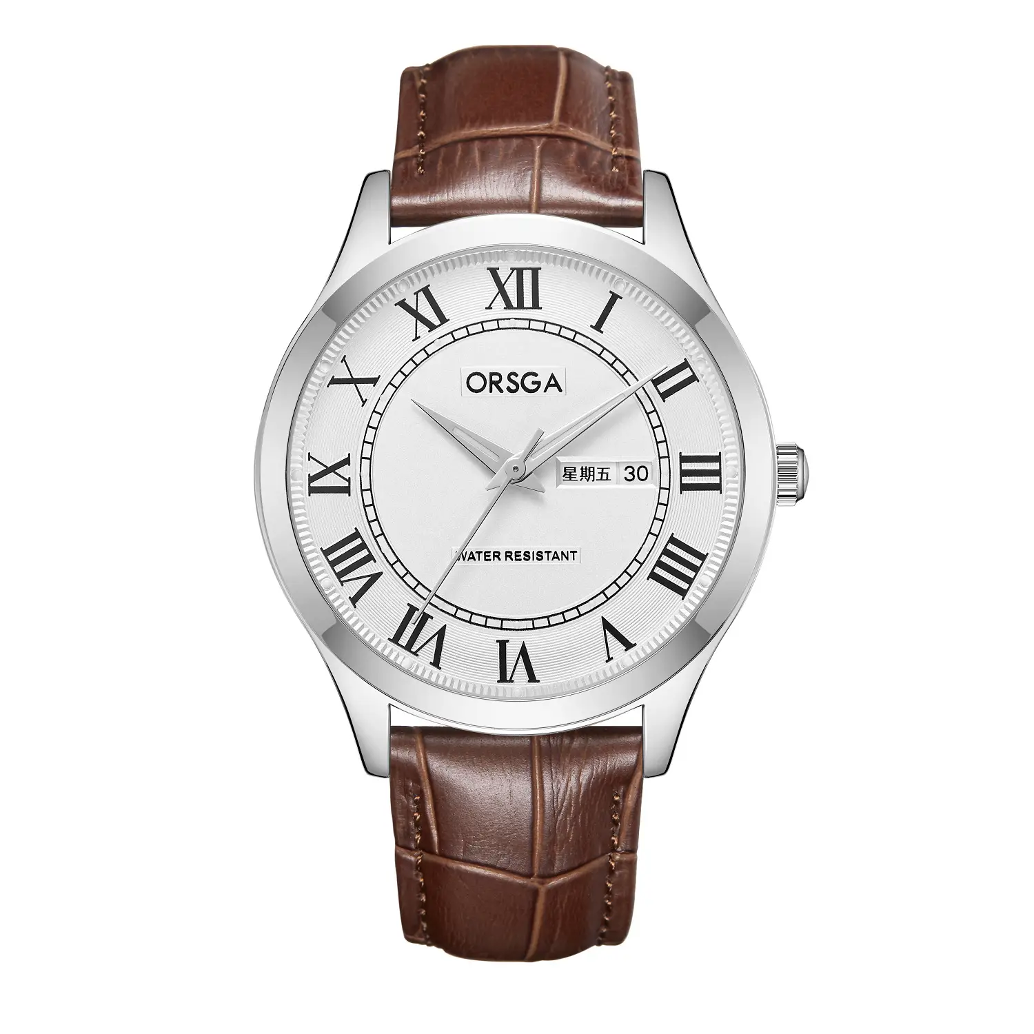 Brown Belt Silver Shell White Face