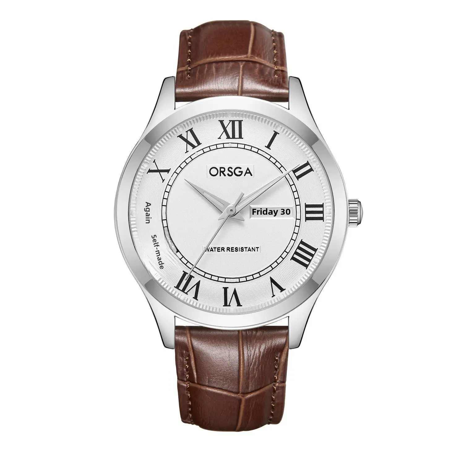 ORSGA Men's Gold Roman Dial Quartz Watch Brown Leather Strap