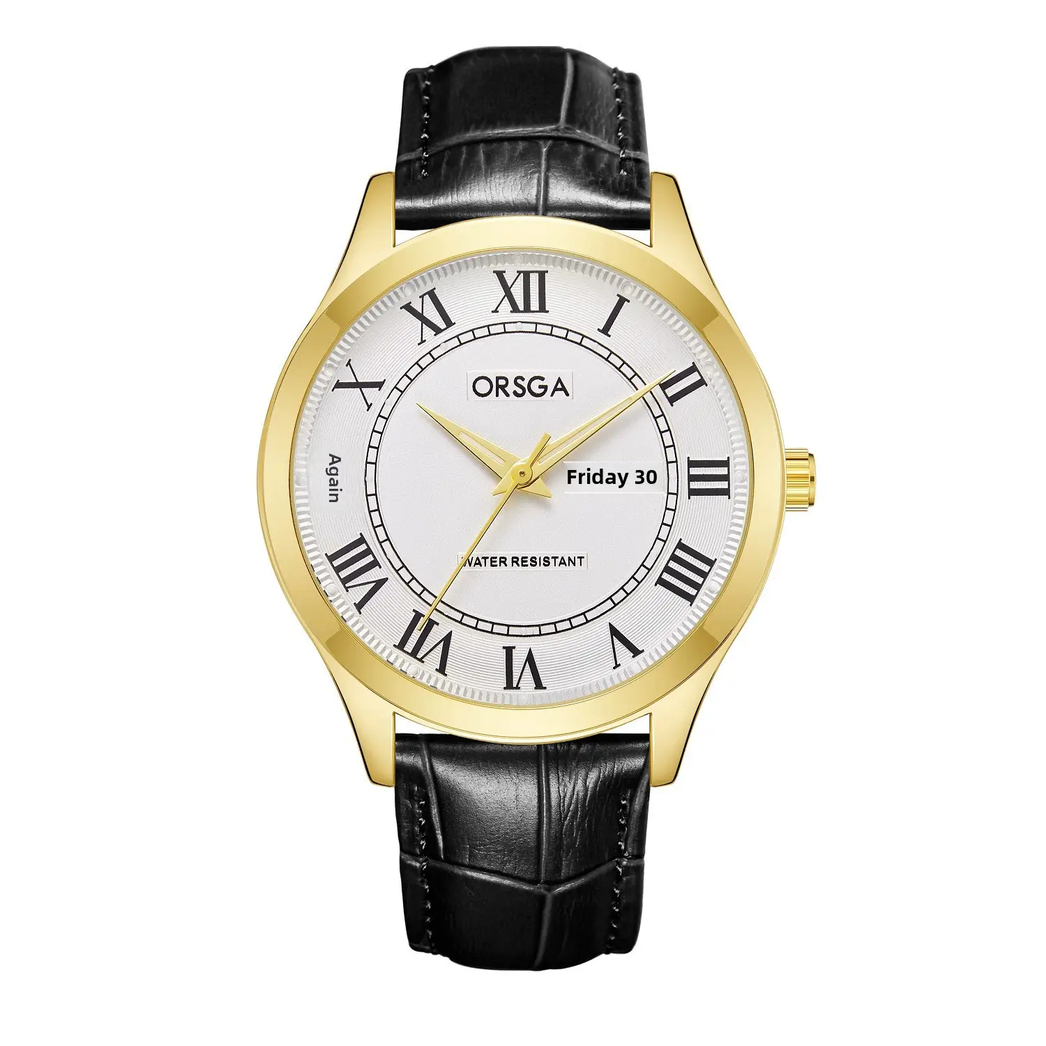 ORSGA Men's Gold Roman Dial Quartz Watch Brown Leather Strap