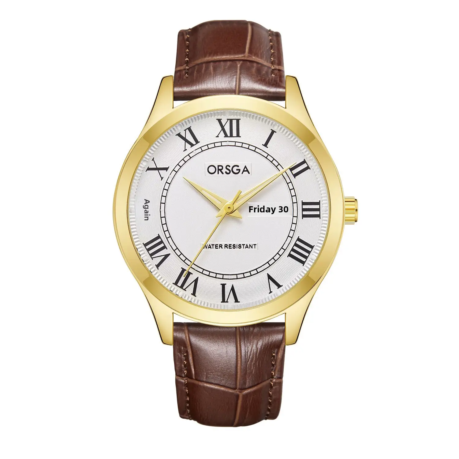 ORSGA Men's Gold Roman Dial Quartz Watch Brown Leather Strap