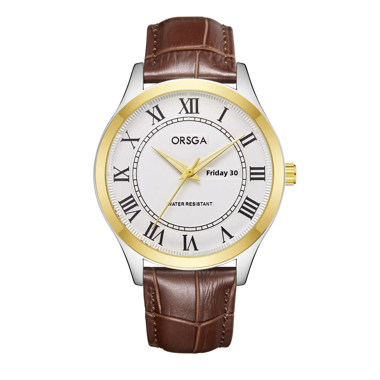 ORSGA Men's Gold Roman Dial Quartz Watch Brown Leather Strap