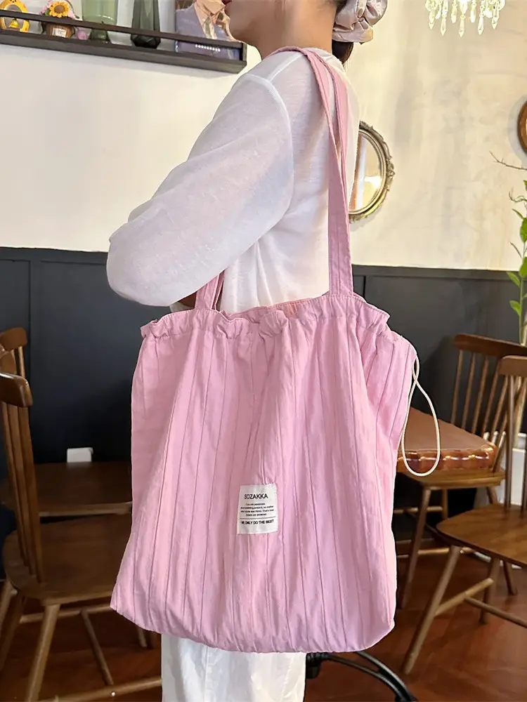 Blue Striped Drawstring Shoulder Bag Large Capacity - Image 9