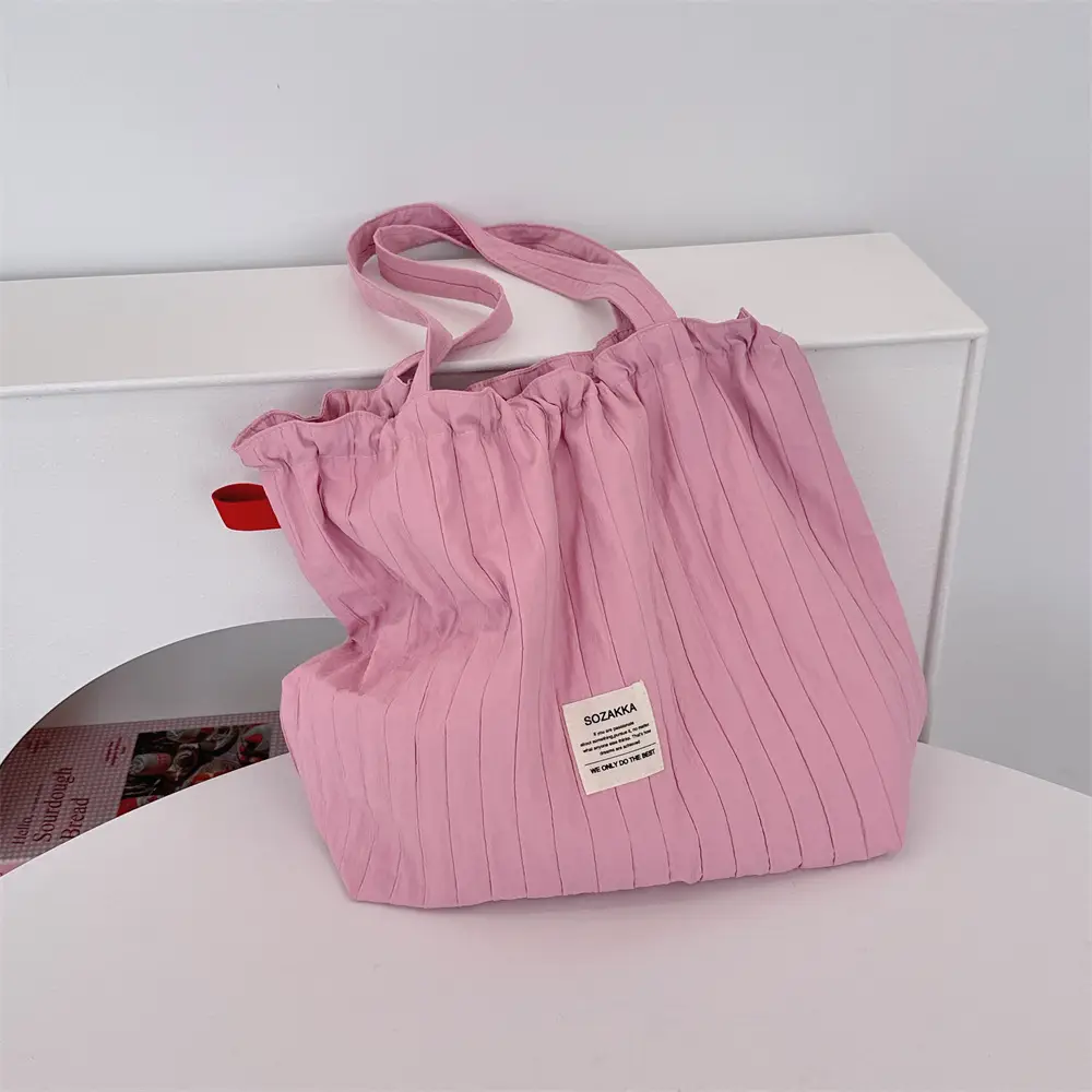 Blue Striped Drawstring Shoulder Bag Large Capacity - Image 2