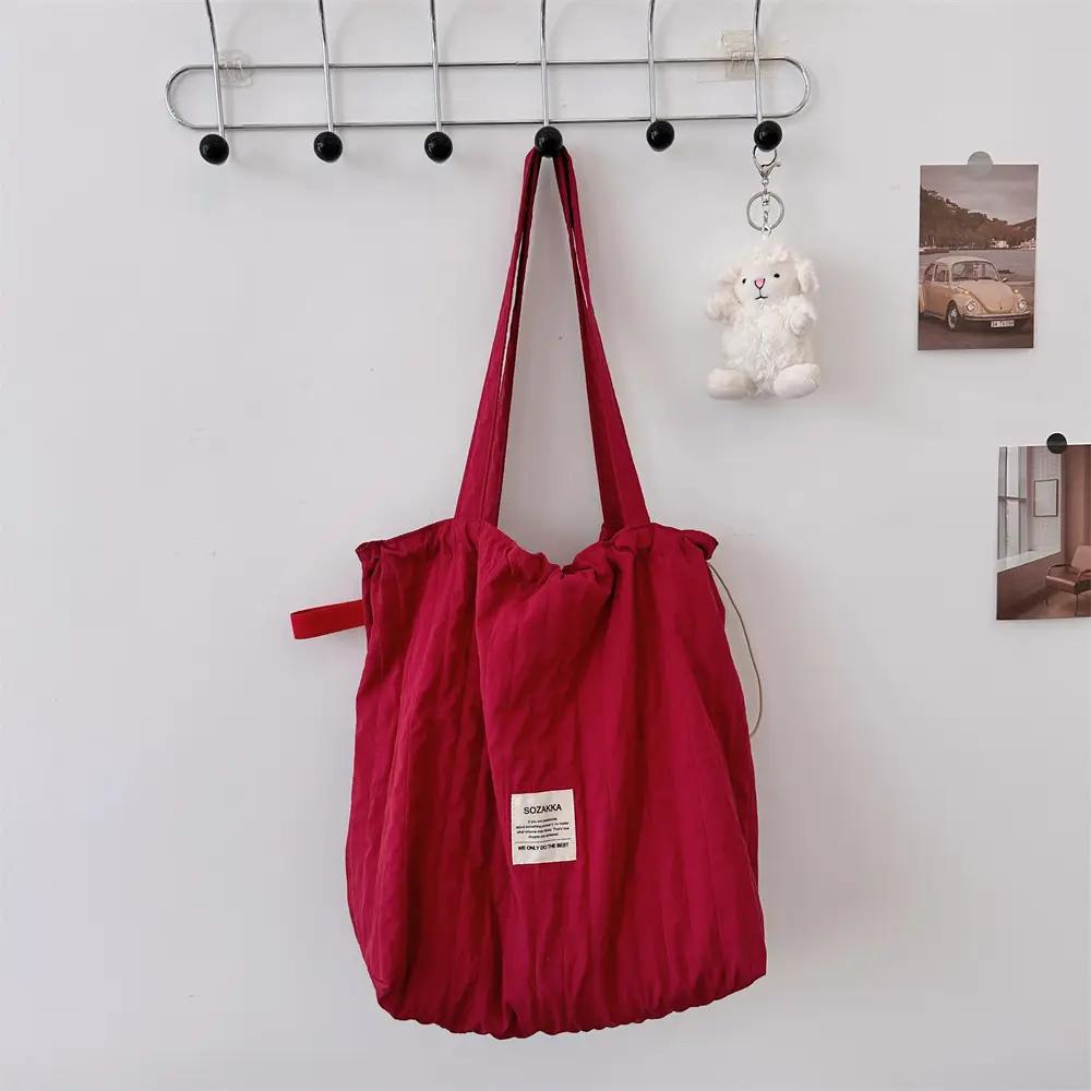Blue Striped Drawstring Shoulder Bag Large Capacity - Image 4