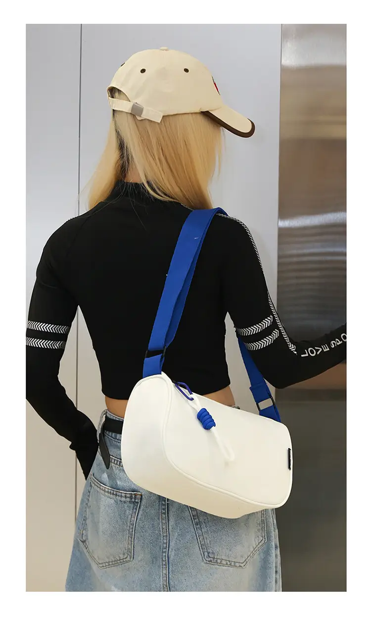 Women's Blue White Oxford Cloth Crossbody Bag Large Capacity — feature 20