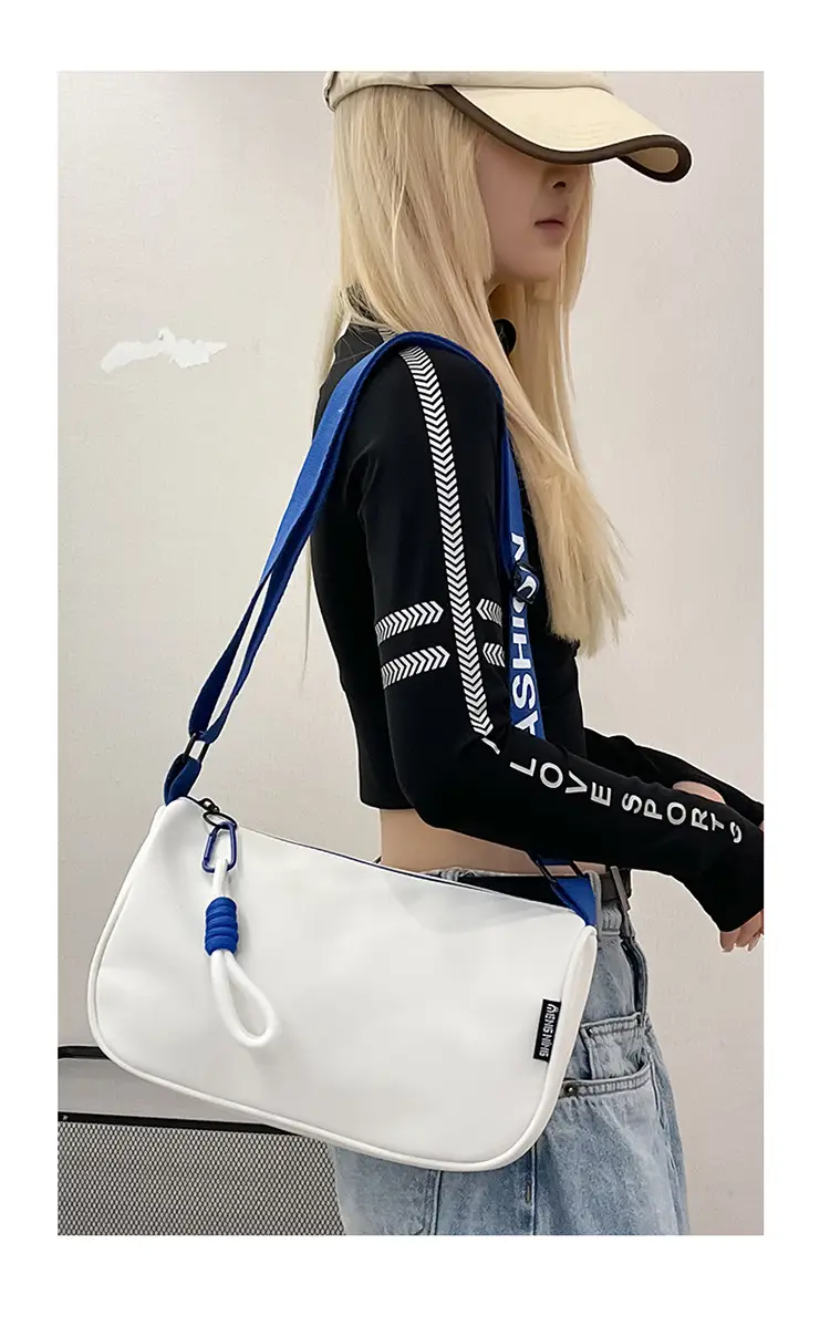 Women's Blue White Oxford Cloth Crossbody Bag Large Capacity — feature 24