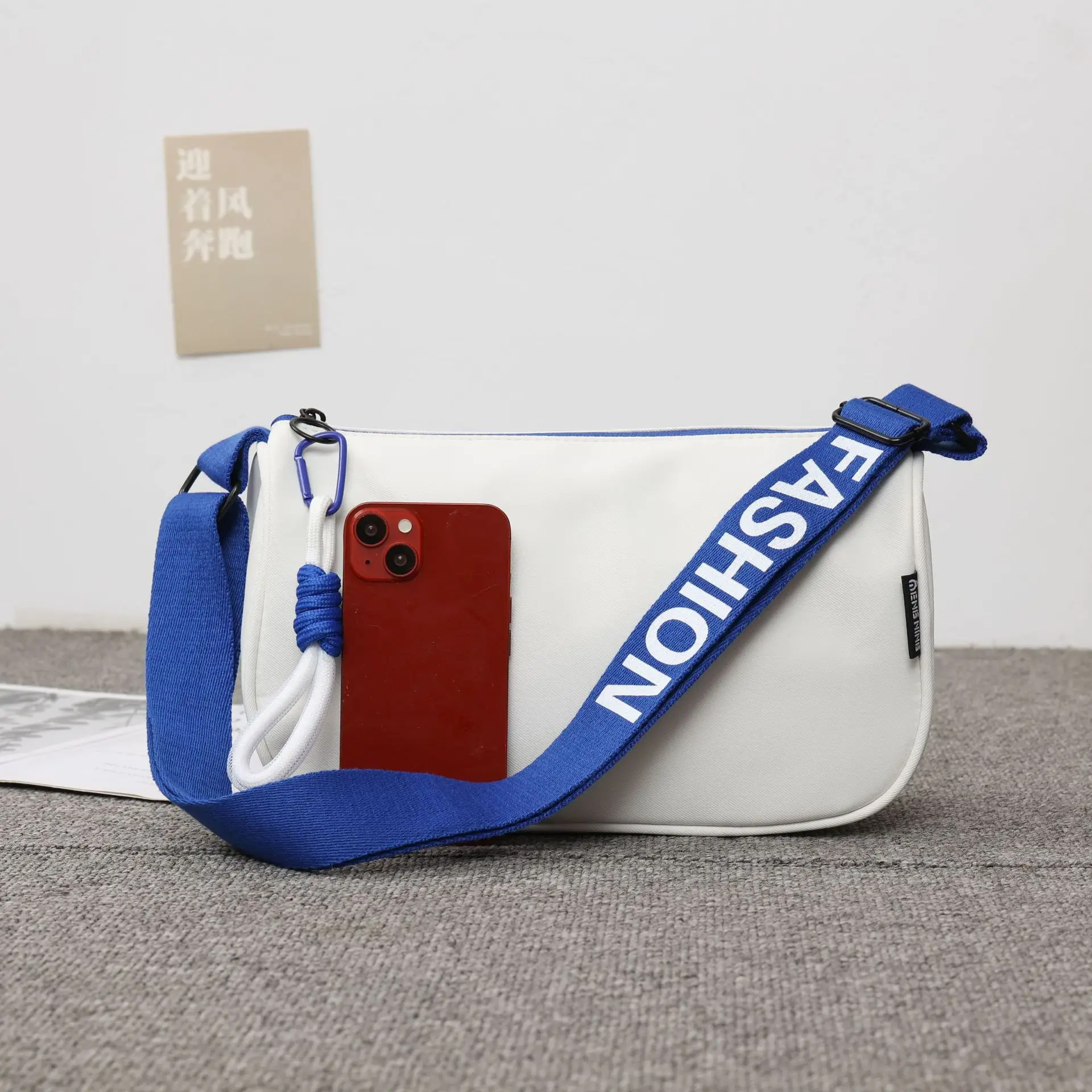 Women's Blue White Oxford Cloth Crossbody Bag Large Capacity — feature 34