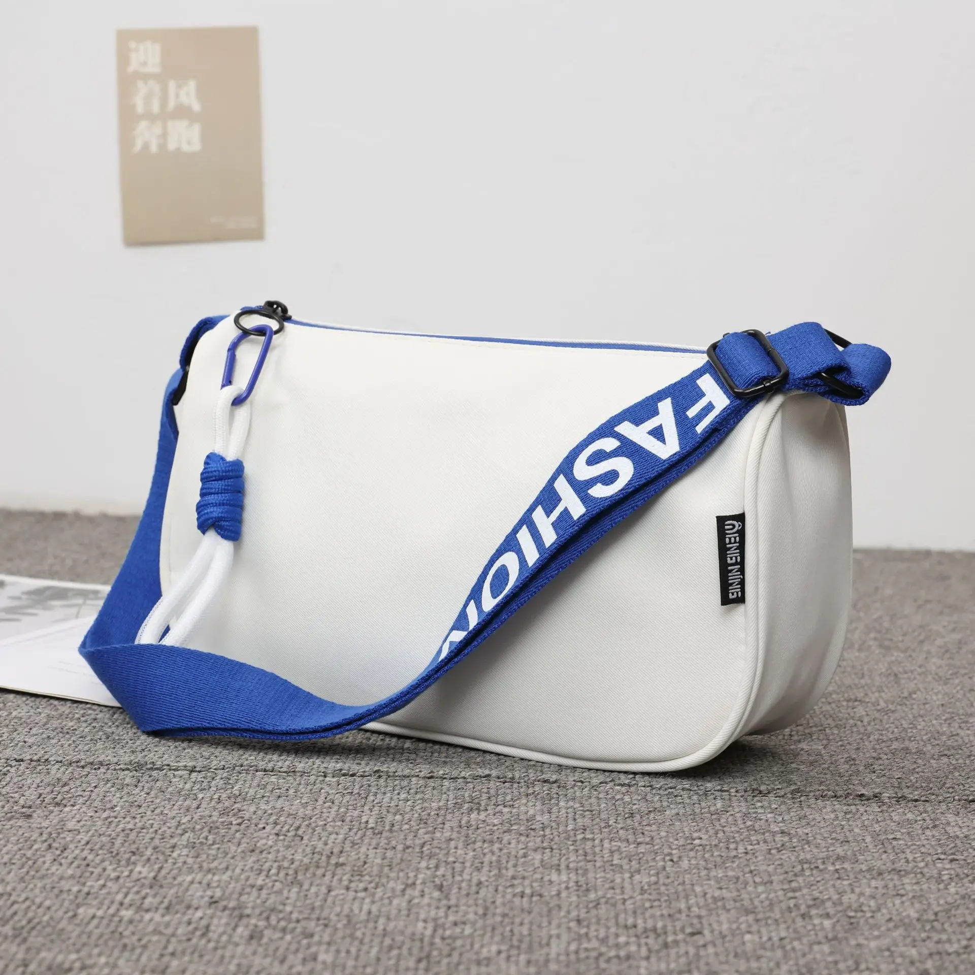 Women's Blue White Oxford Cloth Crossbody Bag Large Capacity — feature 35