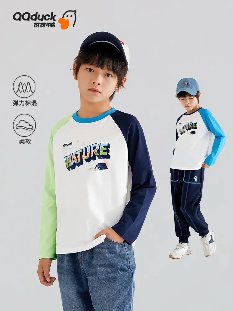QQduck Boys Long Sleeve T-Shirt Blue White Spring New - Image 3