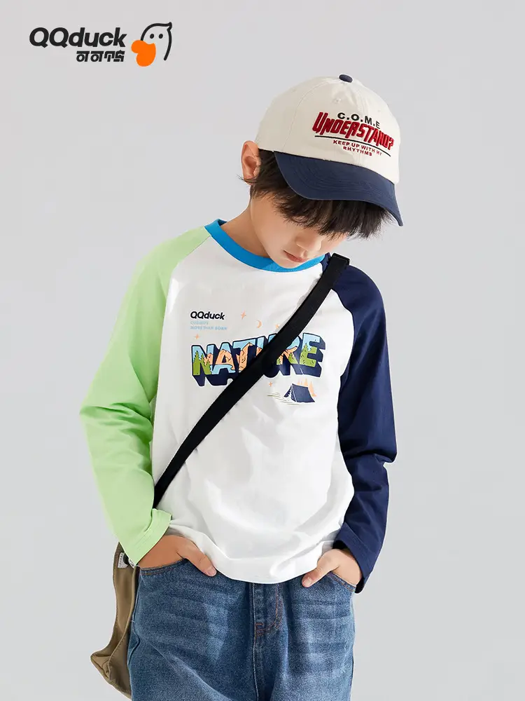 QQduck Boys Long Sleeve T-Shirt Blue White Spring New - Image 5
