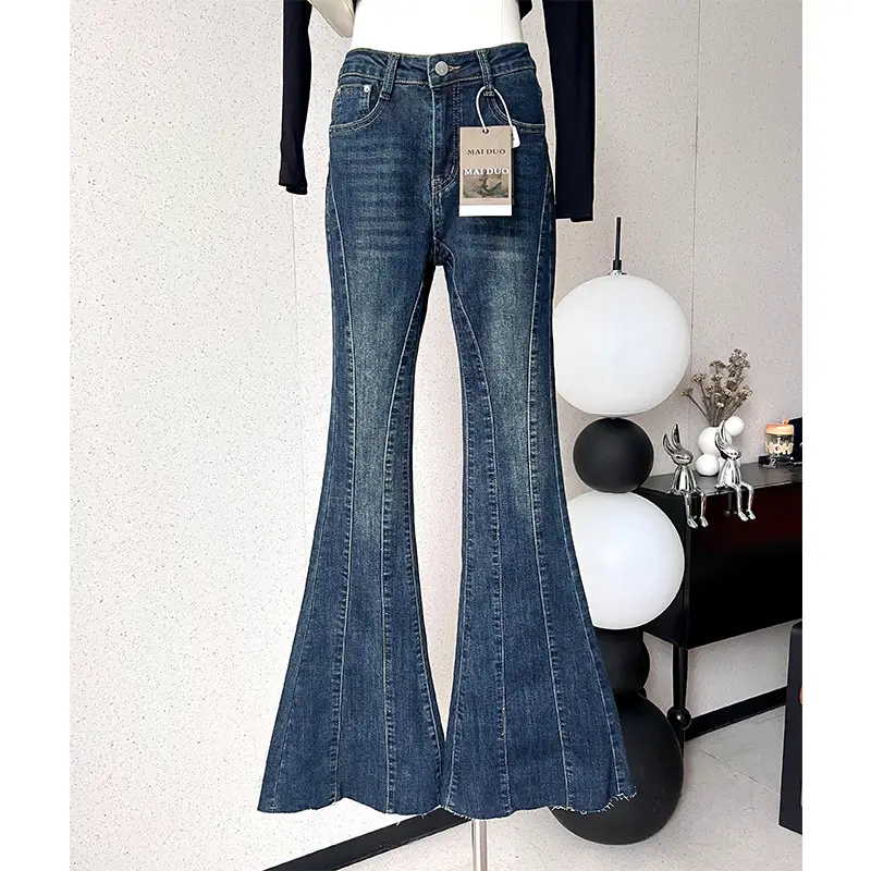 Dark Blue Micro-Flared High Waist Jeans Women