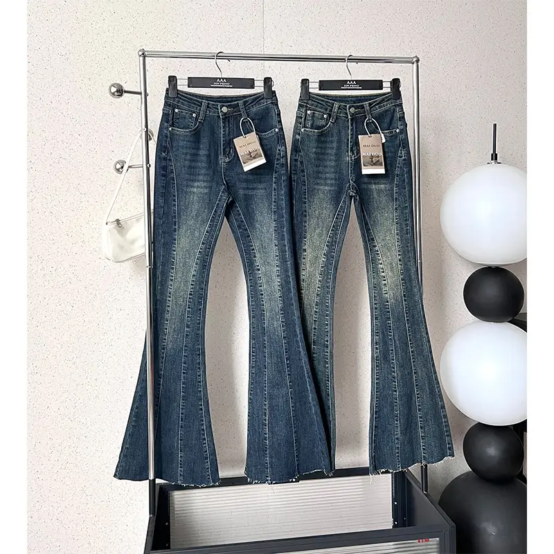Dark Blue Micro-Flared High Waist Jeans Women