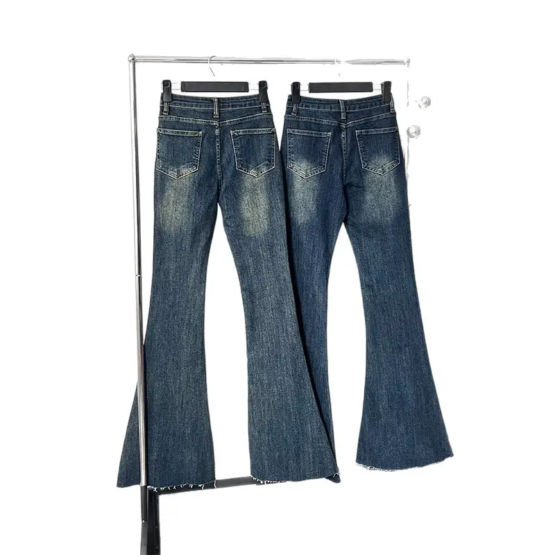 Dark Blue Micro-Flared High Waist Jeans Women
