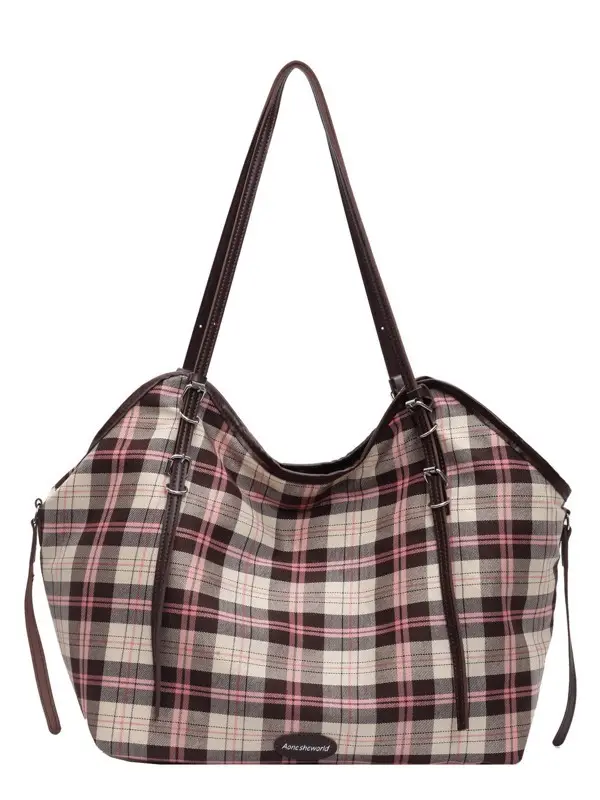 Plaid Canvas Women's Large Tote Bag Autumn Winter Crossbody - Image 8