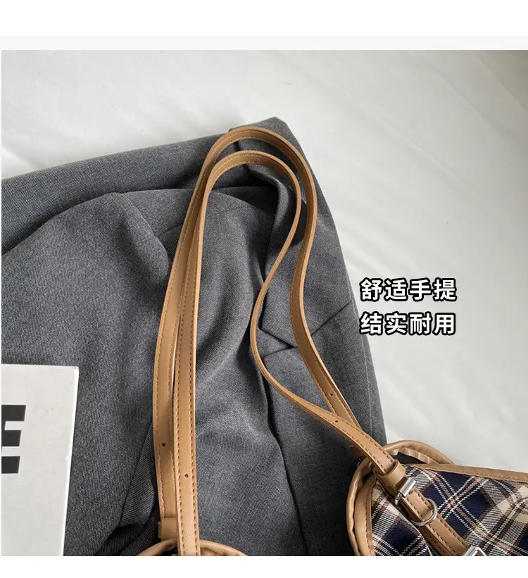 Plaid Canvas Women's Large Tote Bag Autumn Winter Crossbody — feature 3