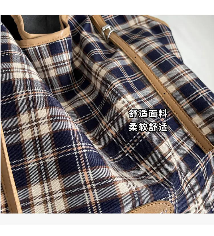 Plaid Canvas Women's Large Tote Bag Autumn Winter Crossbody — feature 4