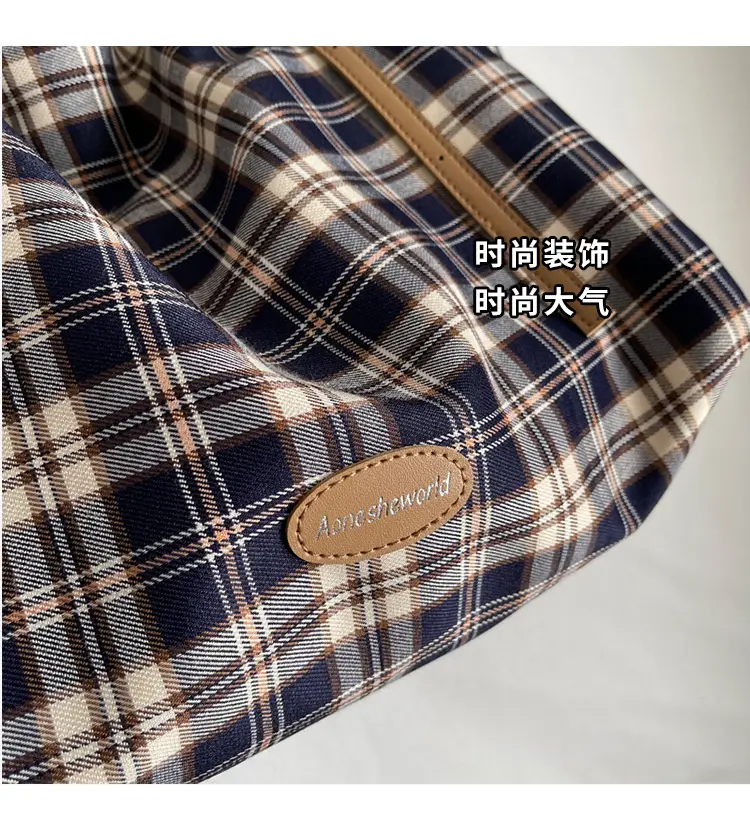 Plaid Canvas Women's Large Tote Bag Autumn Winter Crossbody — feature 5