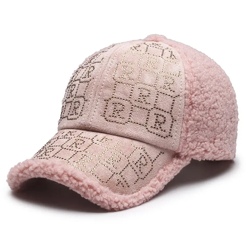 Pink Diamond Embroidered Women's Winter Cap - Image 5