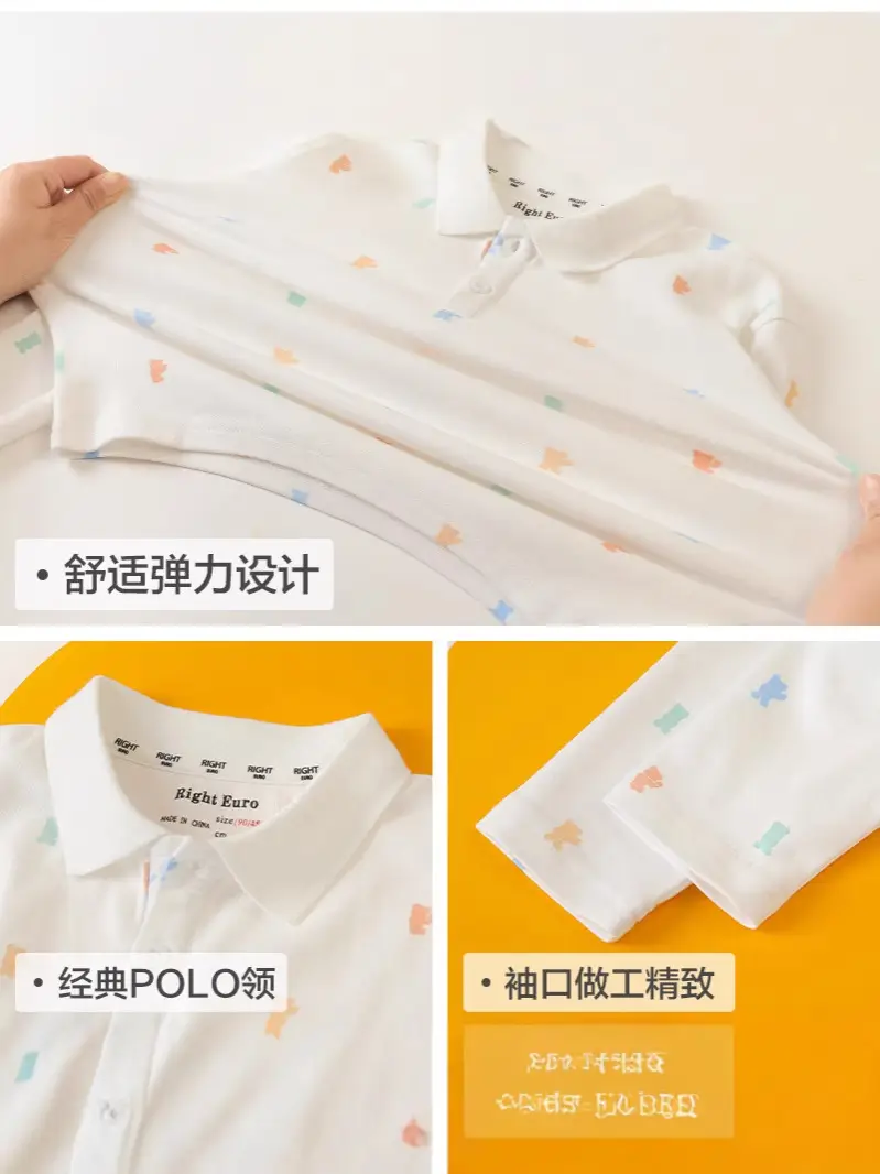 Boys Pure Cotton Polo Shirt Long Sleeve Spring Fall Kids - Image 4