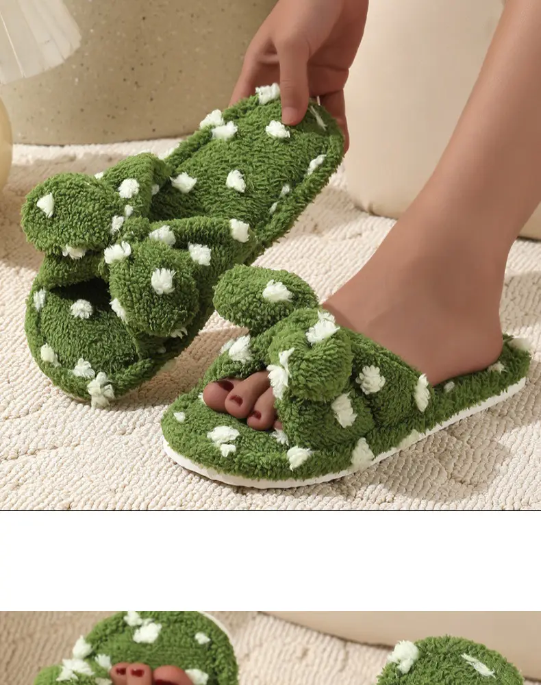 Korean Style Girl Heart Sweet Beautiful Cute Bow Cotton Slippers Women's Autumn and Winter Fashion Student Home Plush Wave Dot Slippers — feature 13