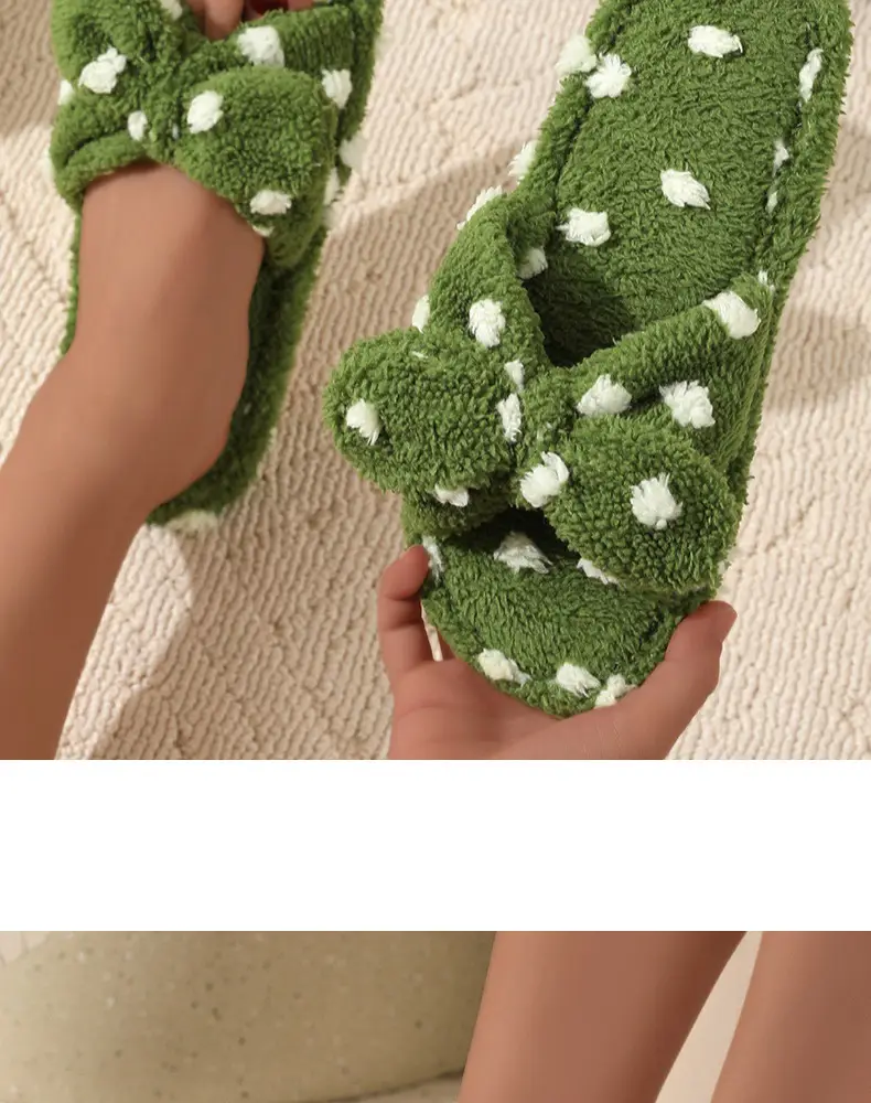 Korean Style Girl Heart Sweet Beautiful Cute Bow Cotton Slippers Women's Autumn and Winter Fashion Student Home Plush Wave Dot Slippers — feature 14
