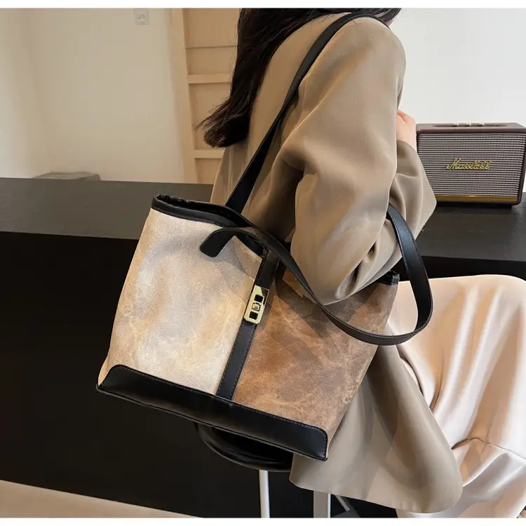 Women Vintage Brown White Shoulder Bag Large Capacity — feature 11
