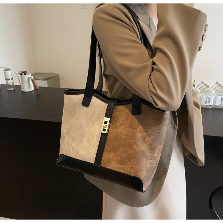 Women Vintage Brown White Shoulder Bag Large Capacity — feature 12