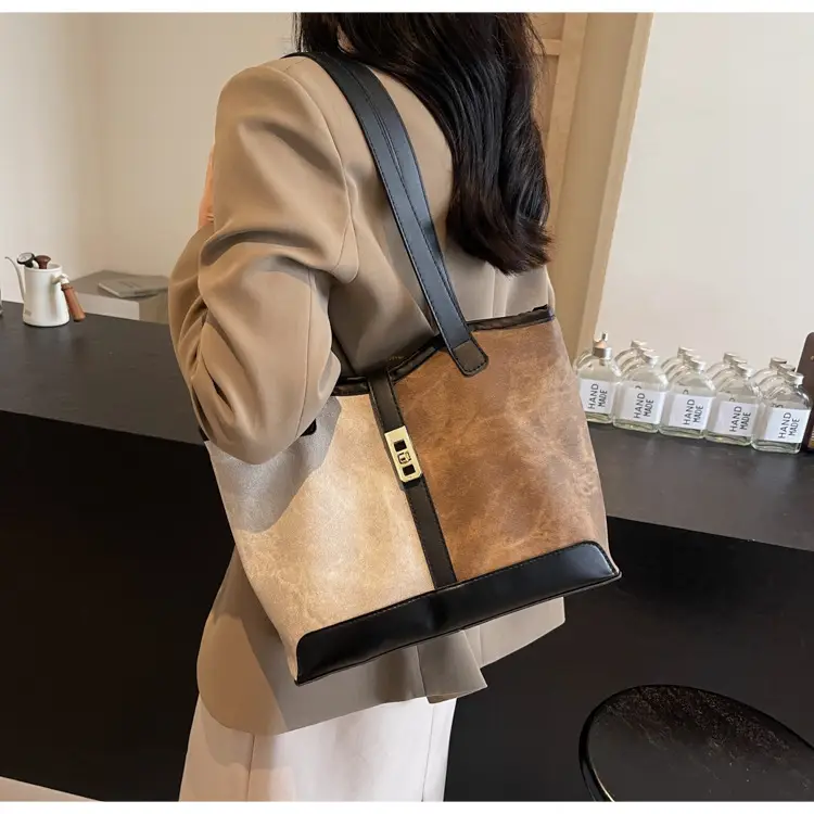 Women Vintage Brown White Shoulder Bag Large Capacity — feature 13