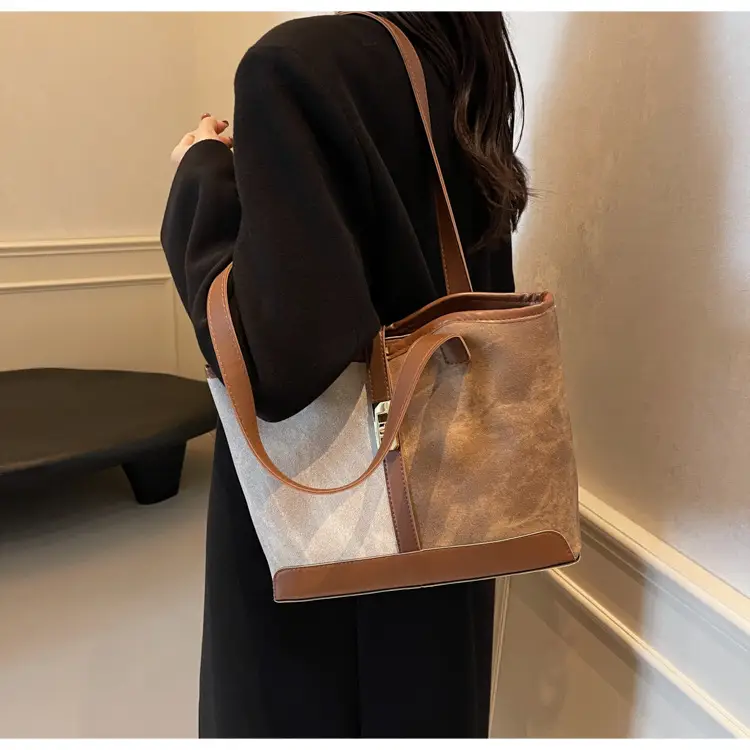 Women Vintage Brown White Shoulder Bag Large Capacity — feature 18