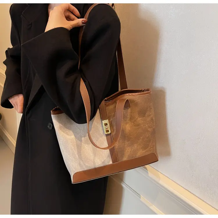 Women Vintage Brown White Shoulder Bag Large Capacity — feature 19