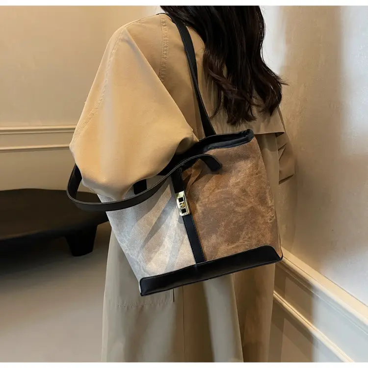 Women Vintage Brown White Shoulder Bag Large Capacity — feature 20