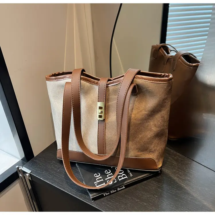 Women Vintage Brown White Shoulder Bag Large Capacity — feature 26