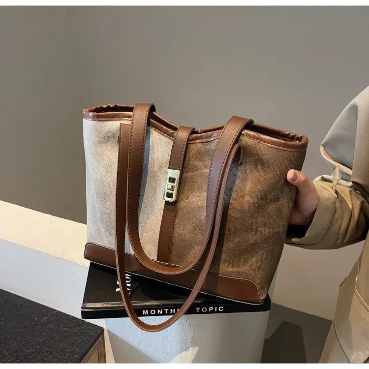 Women Vintage Brown White Shoulder Bag Large Capacity — feature 31