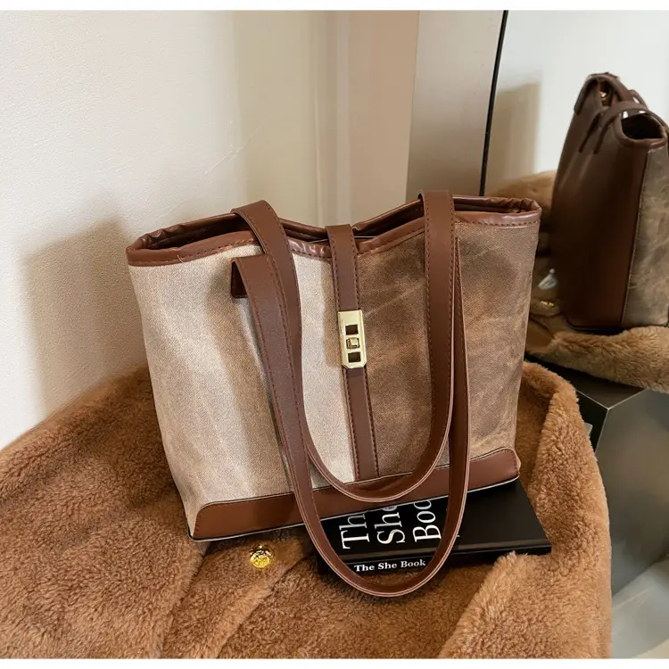 Women Vintage Brown White Shoulder Bag Large Capacity — feature 32