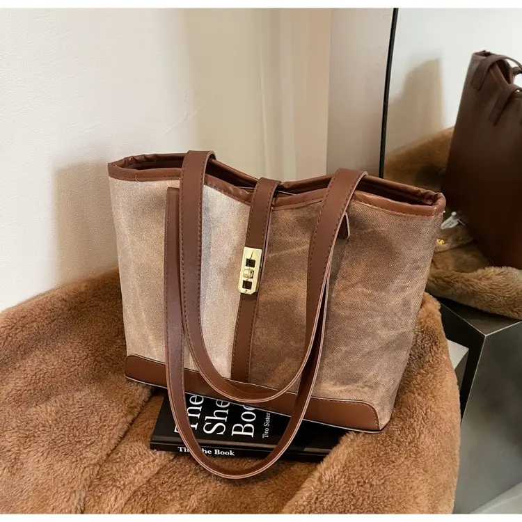 Women Vintage Brown White Shoulder Bag Large Capacity — feature 33