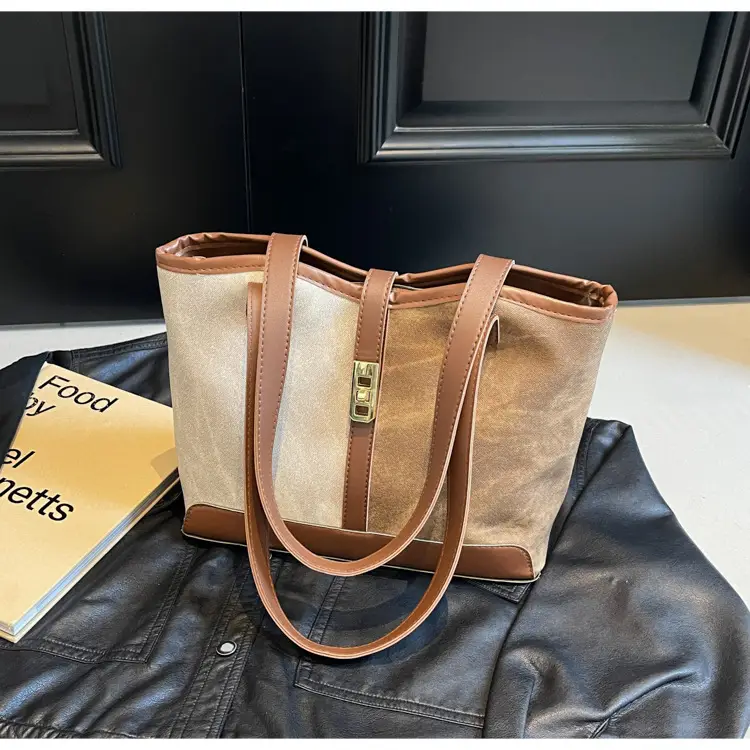 Women Vintage Brown White Shoulder Bag Large Capacity — feature 35